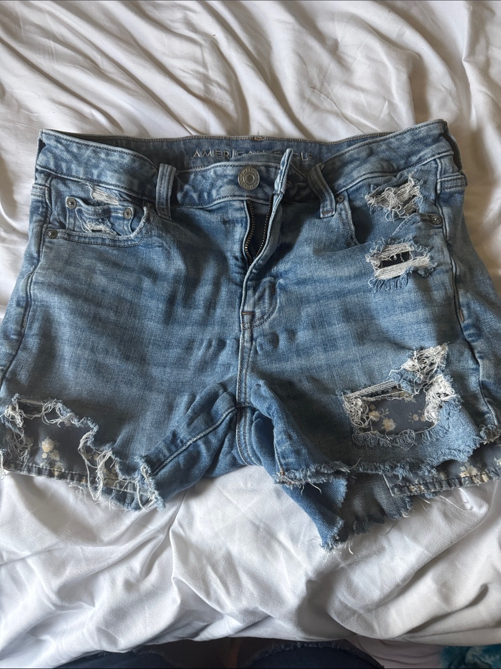 American Eagle Outfitters Distressed stretchy Light Blue Denim Cutoff Shorts